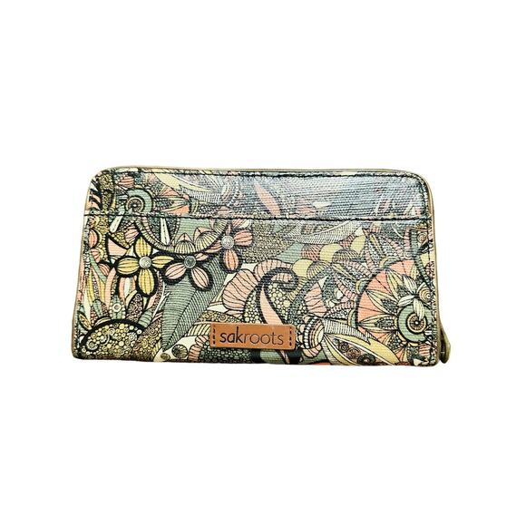 SAKROOTS Multicolored Artist Design Florals Gold Embossed Traingles Wallet - Picture 1 of 10